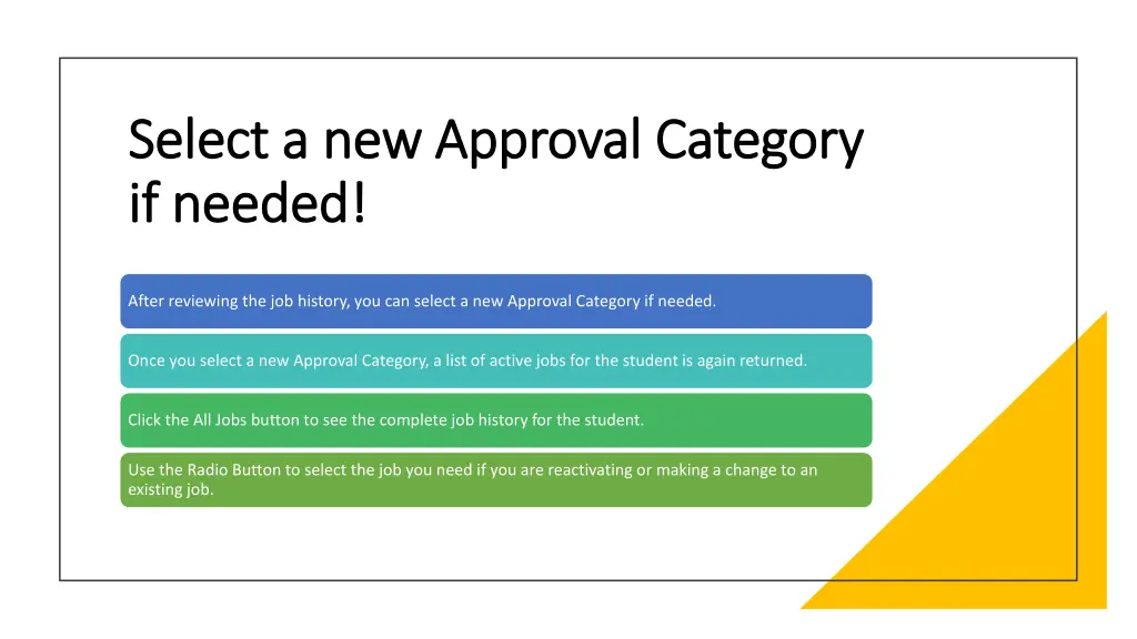select a new approval category select