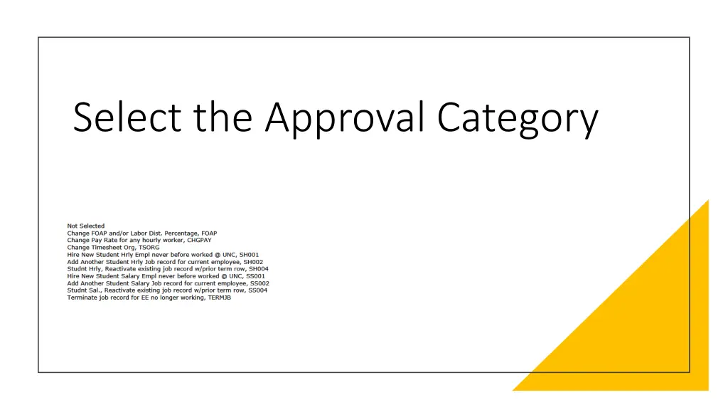 select the approval category