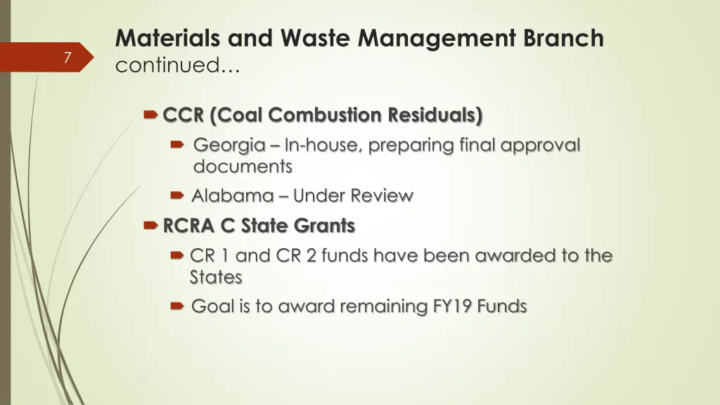 materials and waste management branch continued