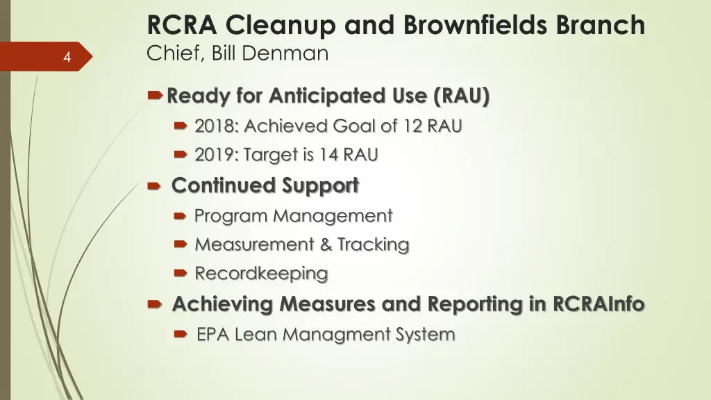 rcra cleanup and brownfields branch chief bill