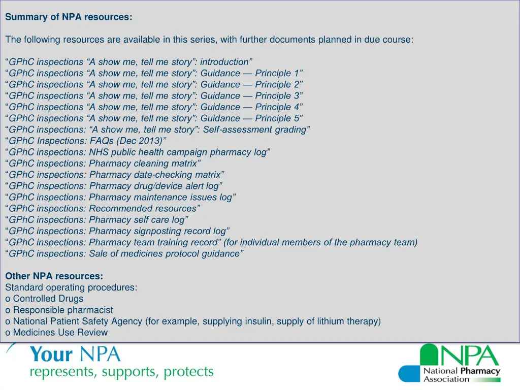summary of npa resources