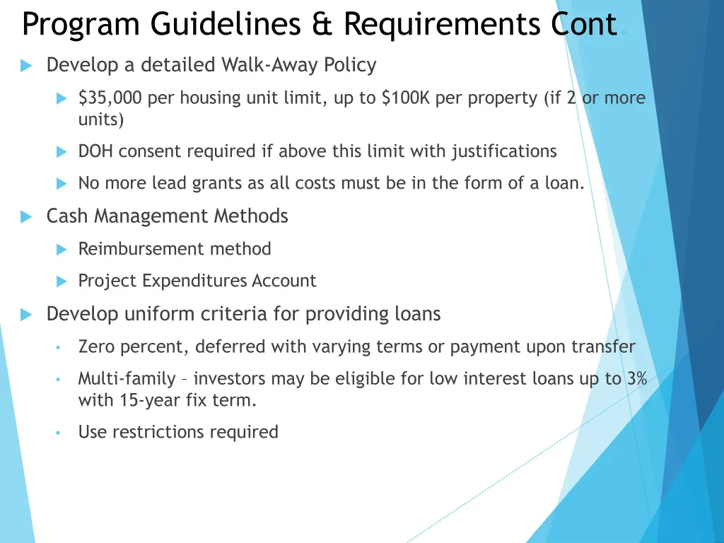 program guidelines requirements cont