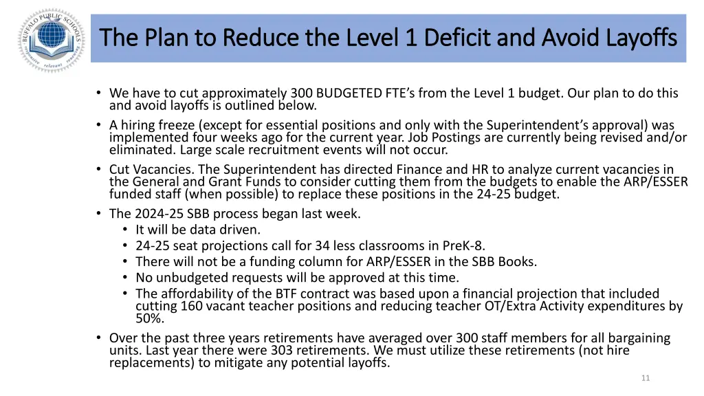 the plan to reduce the level 1 deficit and avoid