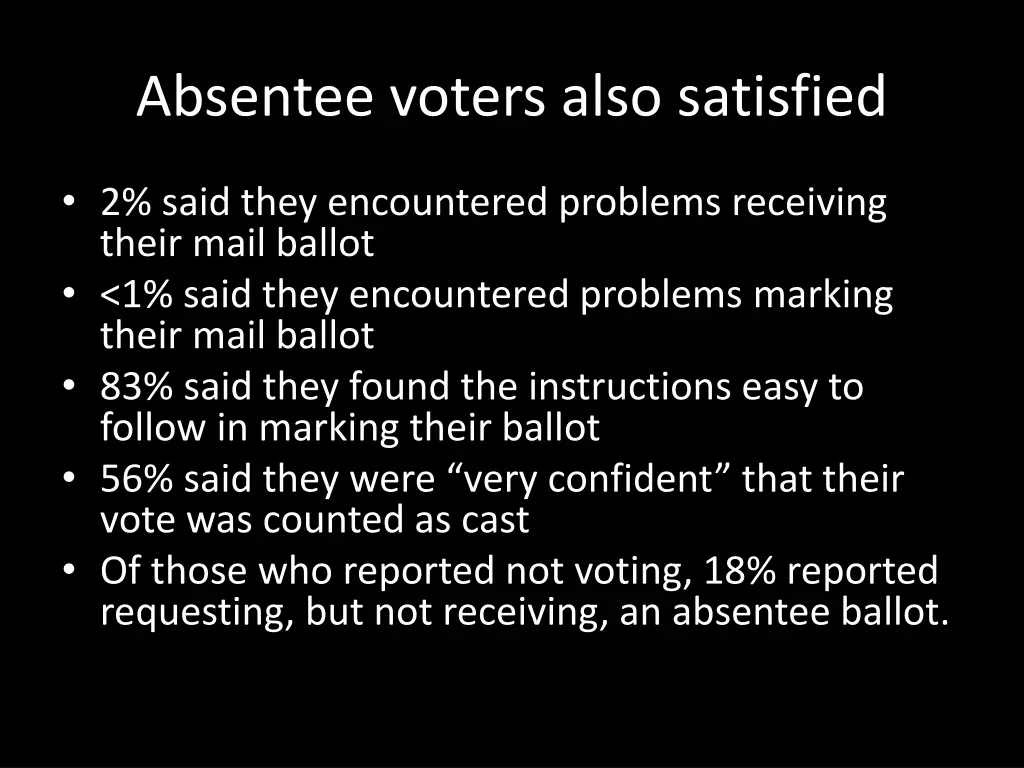 absentee voters also satisfied
