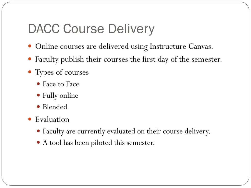 dacc course delivery