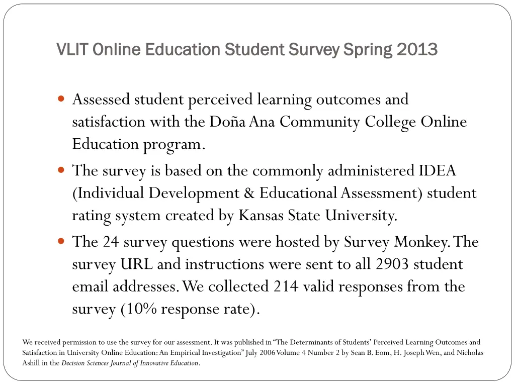 vlit online education student survey spring vlit