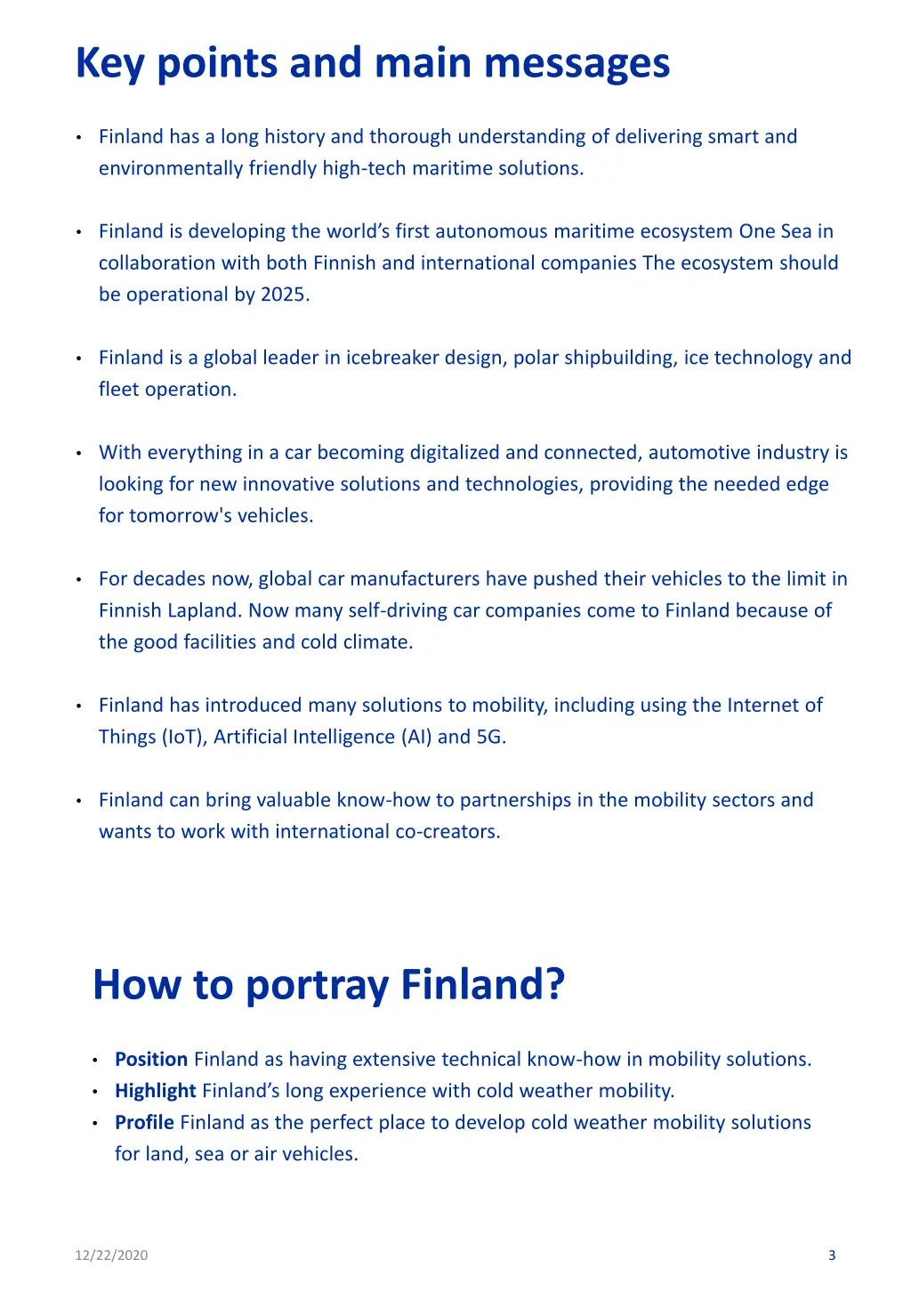 key points and main messages
