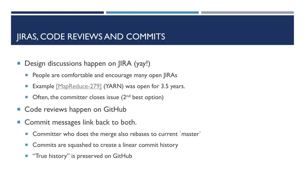 jiras code reviews and commits