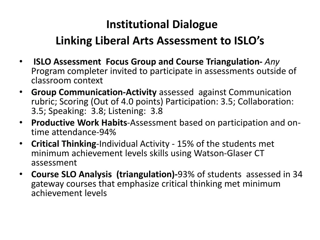 institutional dialogue linking liberal arts