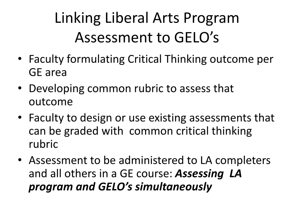 linking liberal arts program assessment to gelo