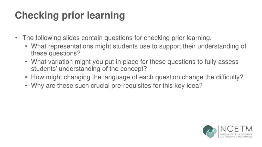 checking prior learning