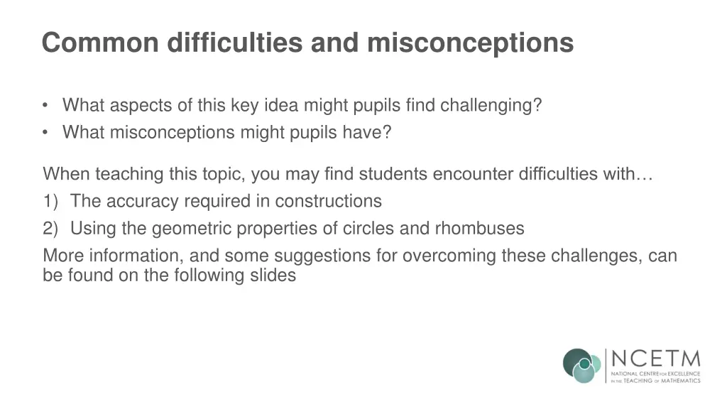 common difficulties and misconceptions