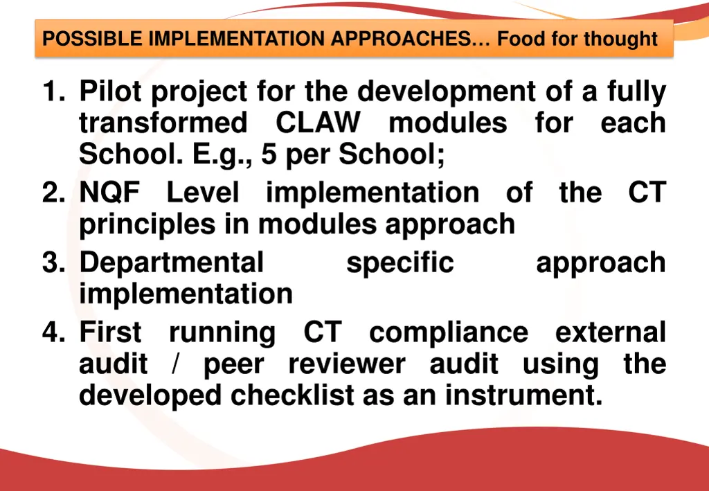 possible implementation approaches food