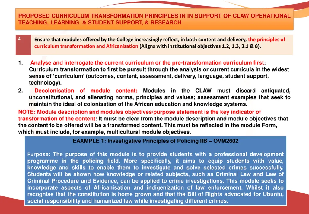 proposed curriculum transformation principles