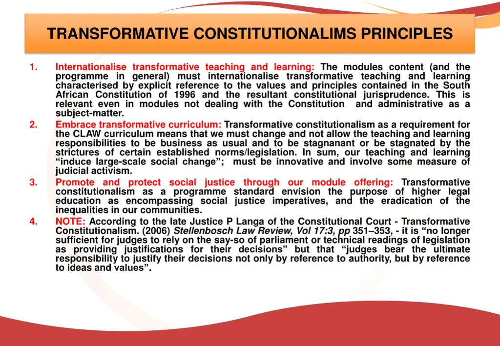 transformative constitutionalims principles