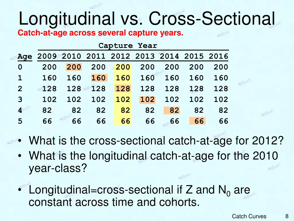 longitudinal vs cross sectional catch