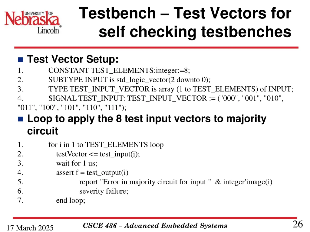 testbench test vectors for self checking 1