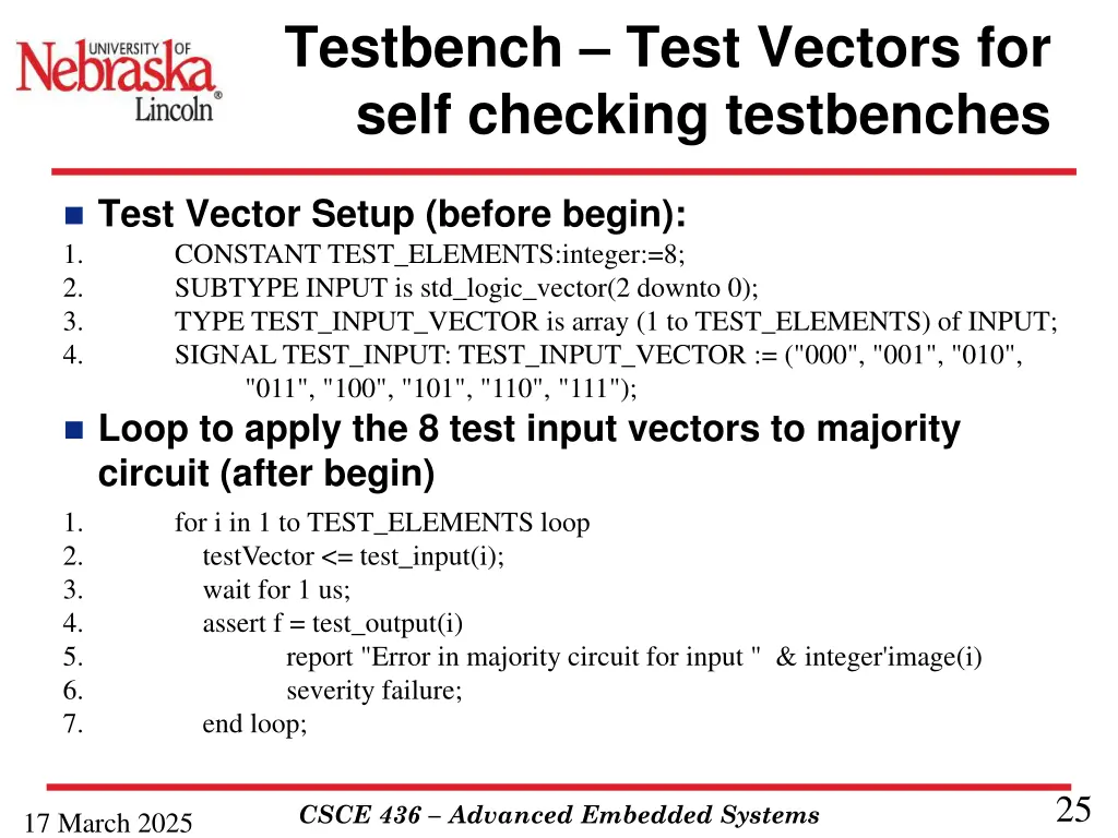 testbench test vectors for self checking