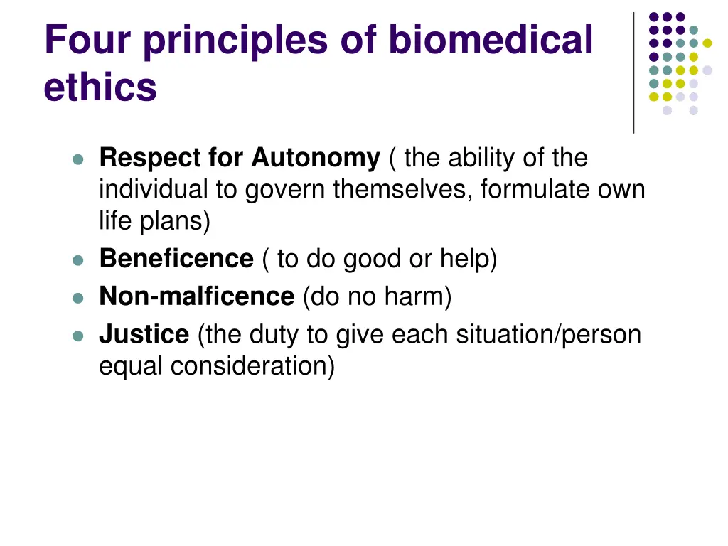 four principles of biomedical ethics