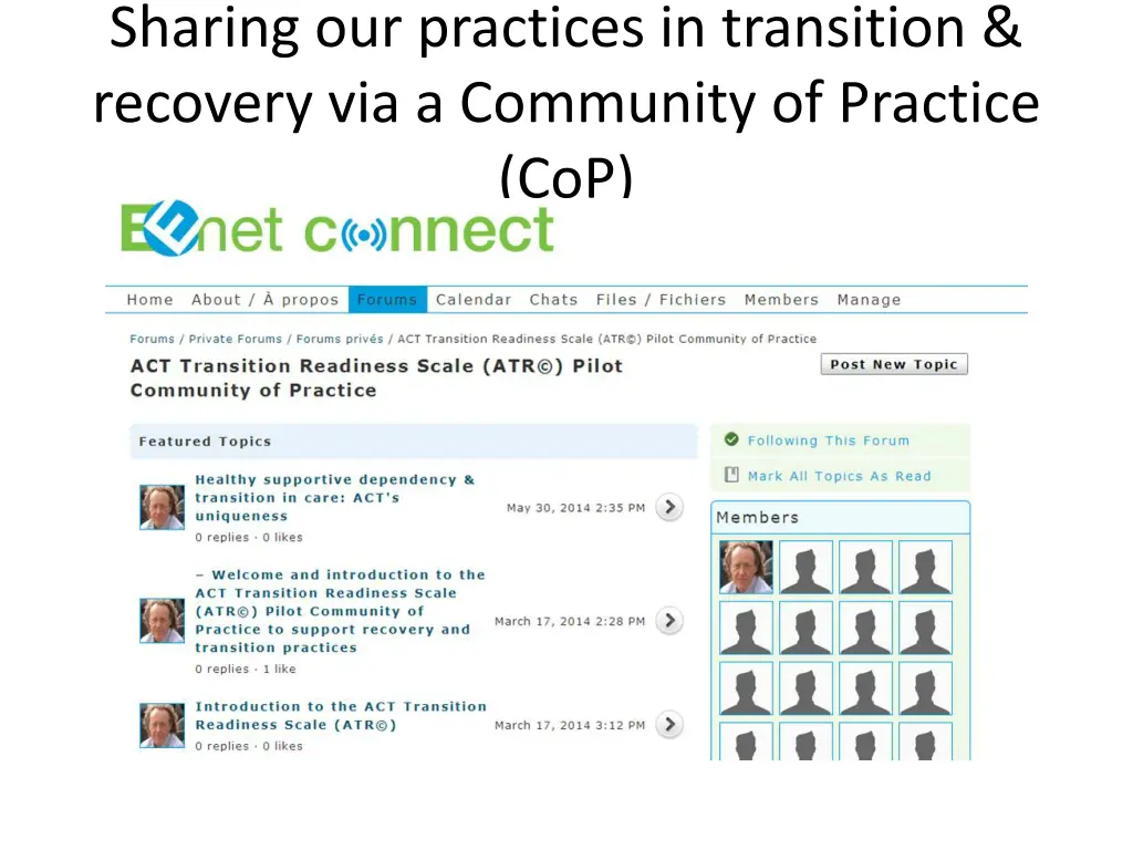 sharing our practices in transition recovery