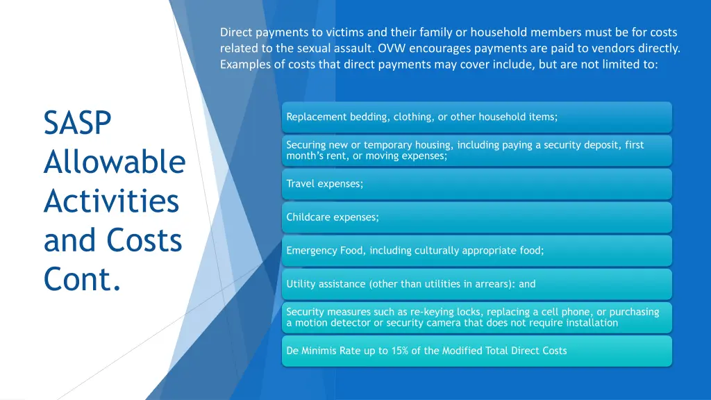 direct payments to victims and their family