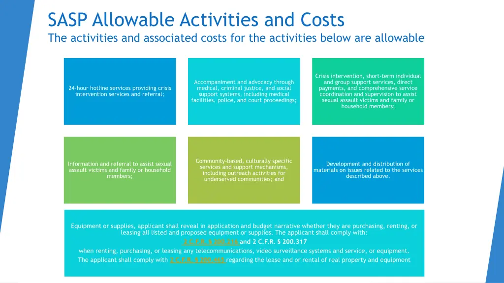 sasp allowable activities and costs