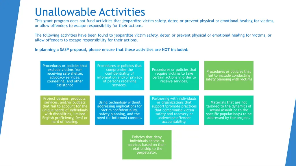 unallowable activities this grant program does