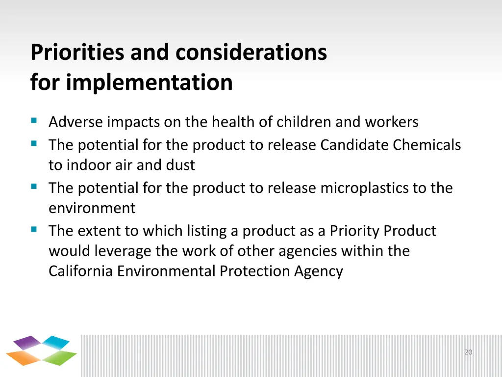 priorities and considerations for implementation