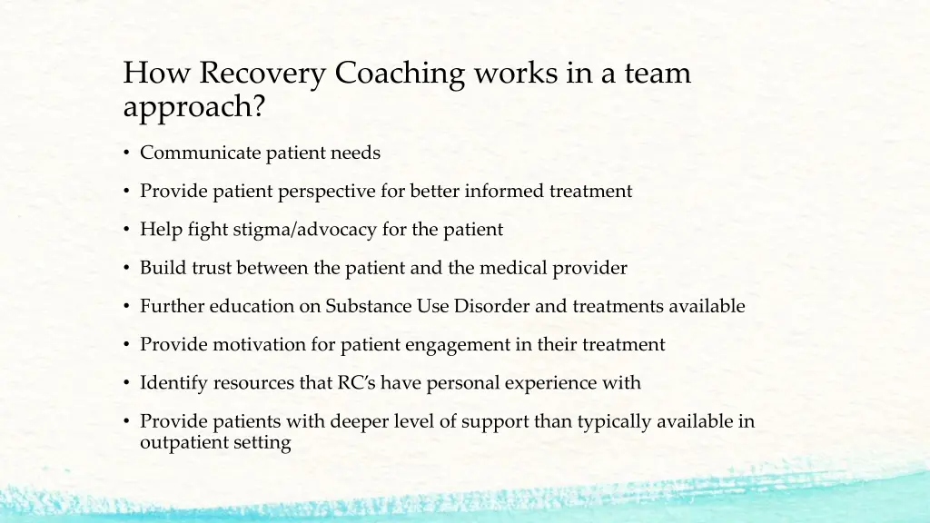 how recovery coaching works in a team approach