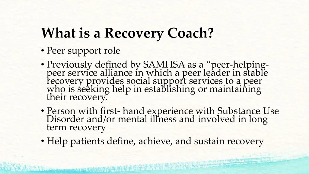 what is a recovery coach peer support role
