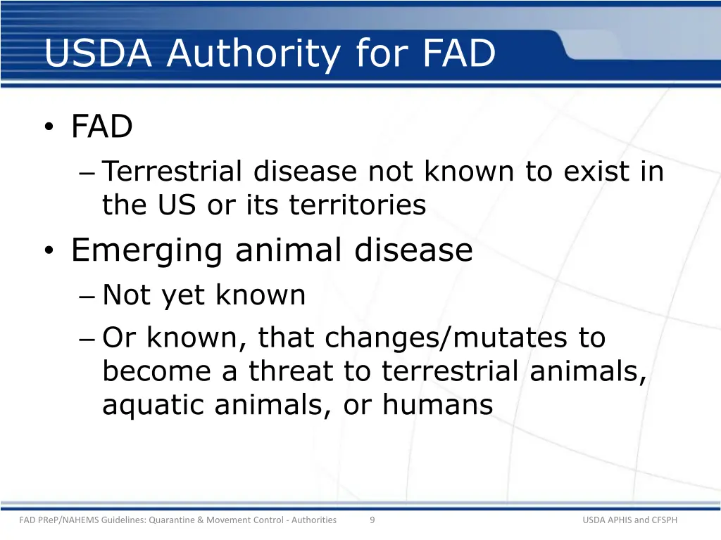 usda authority for fad