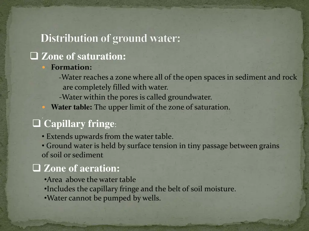 distribution of ground water