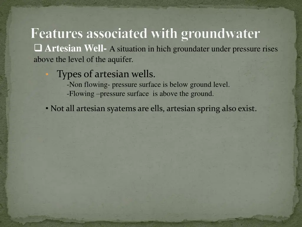 features associated with groundwater artesian