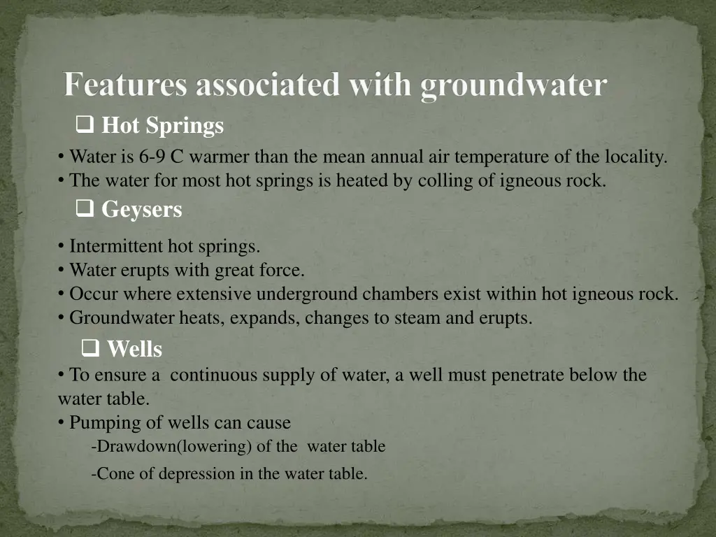 features associated with groundwater hot springs