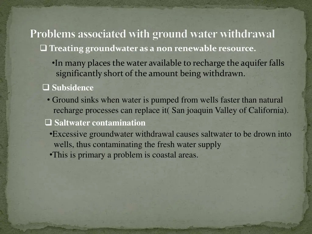 problems associated with ground water withdrawal