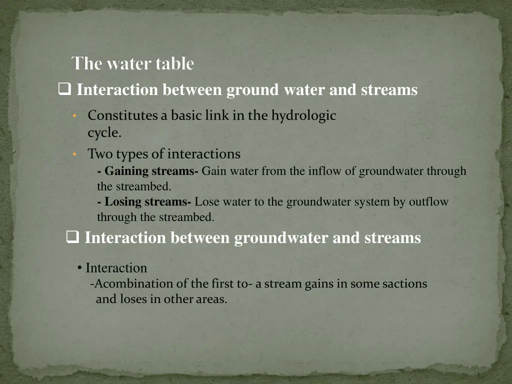the water table interaction between ground water