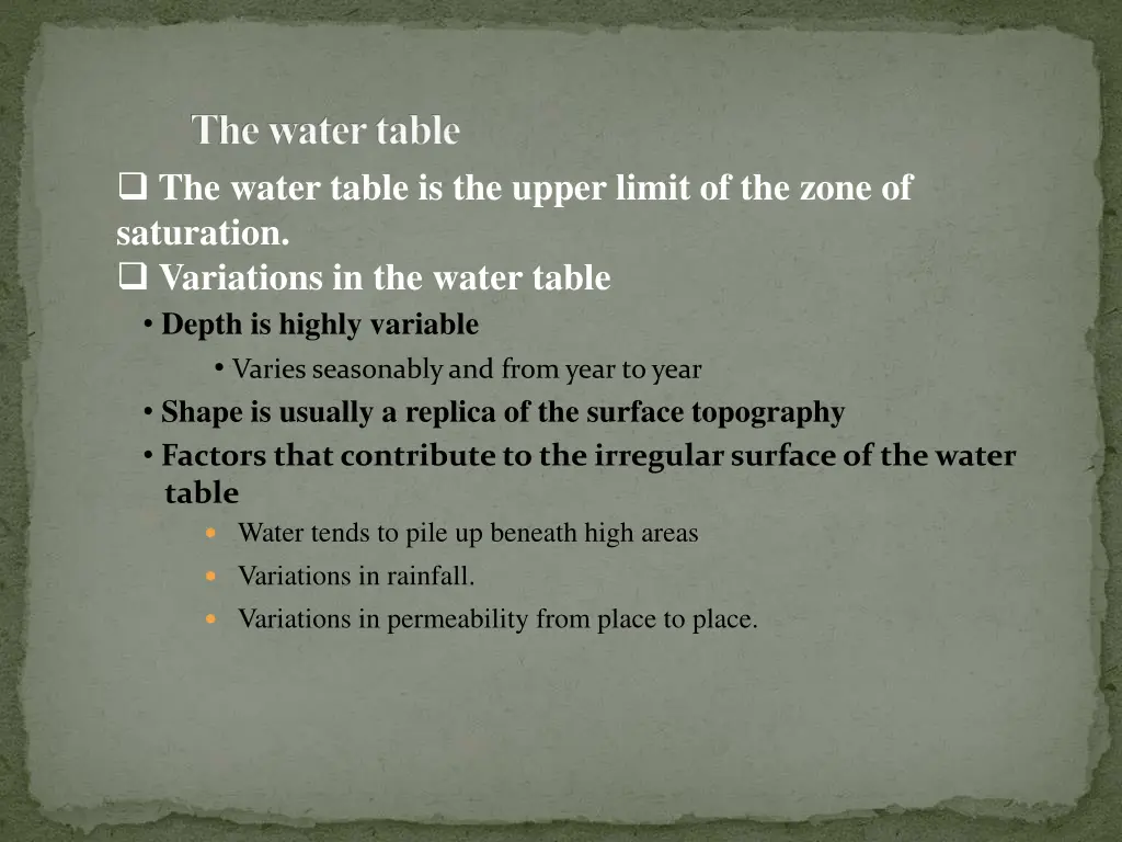 the water table the water table is the upper