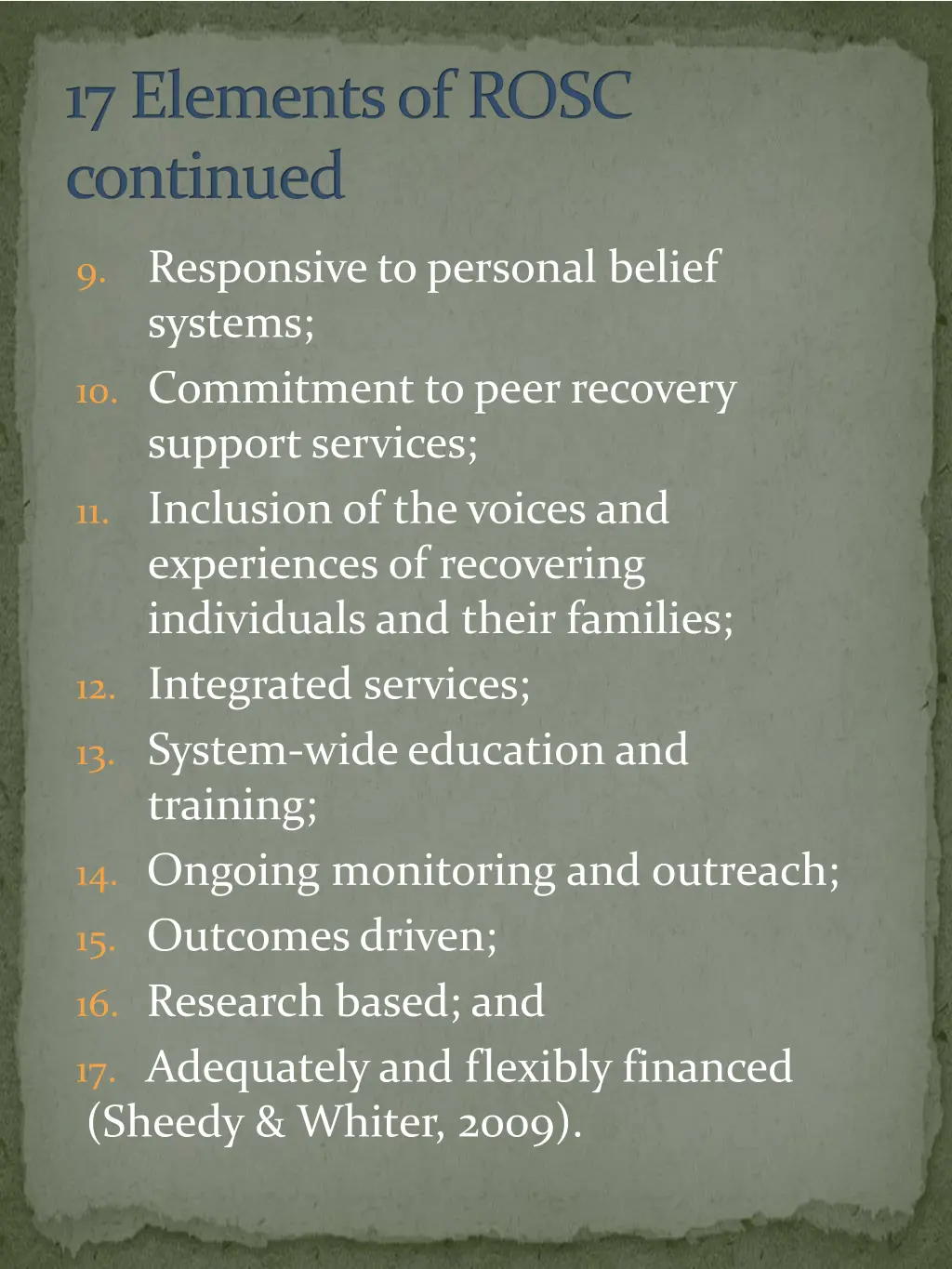 17 elements of rosc continued