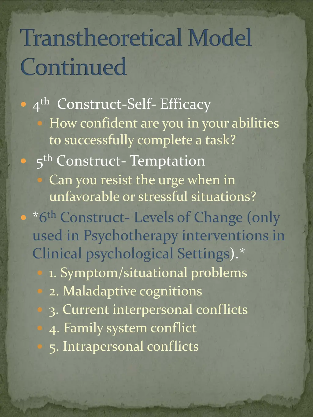 transtheoretical model continued 2