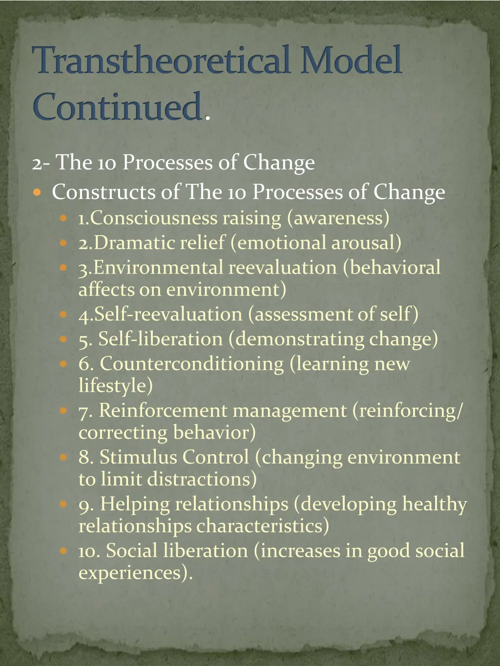 transtheoretical model continued