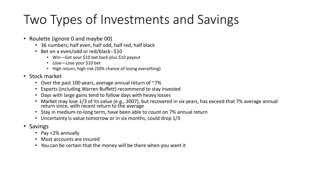 two types of investments and savings