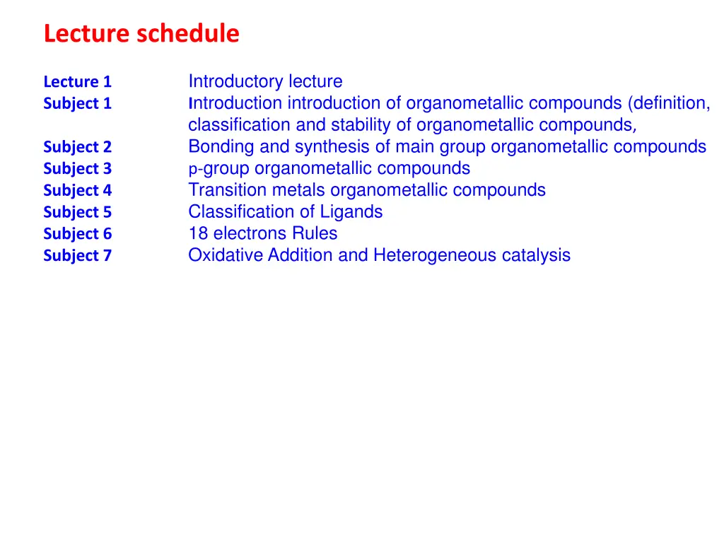 lecture schedule