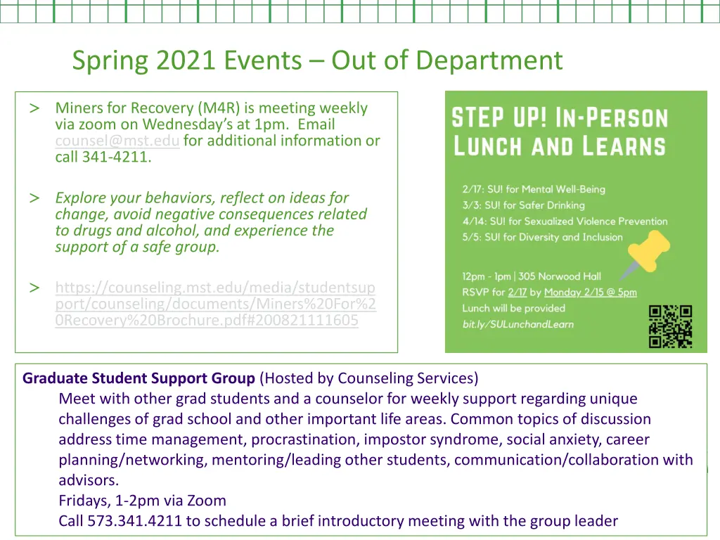 spring 2021 events out of department