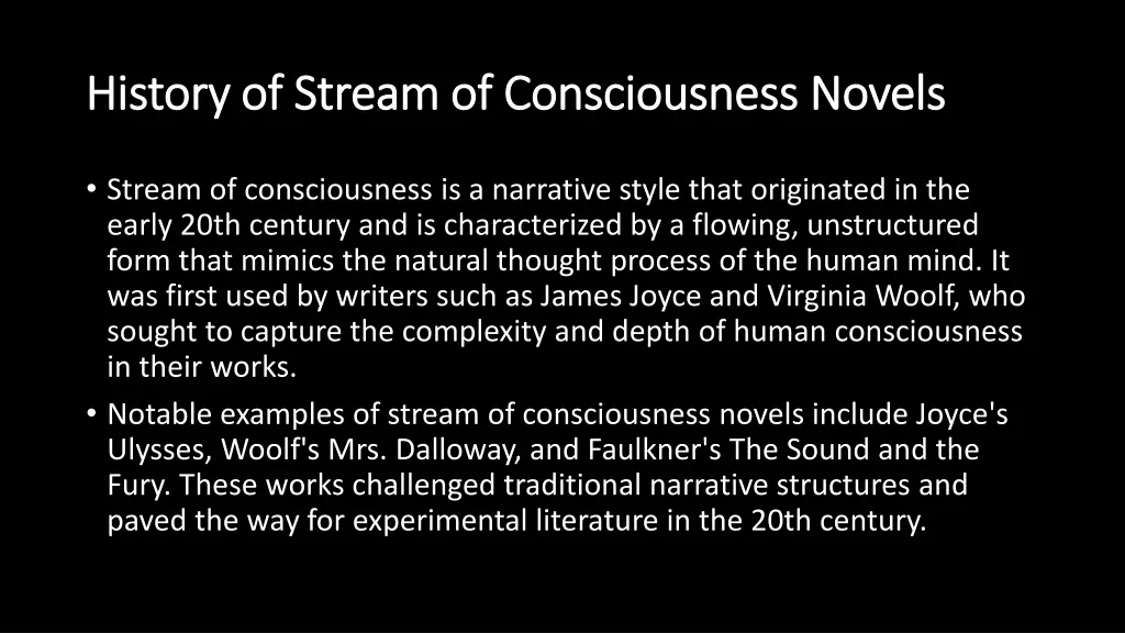 history of stream of consciousness novels history