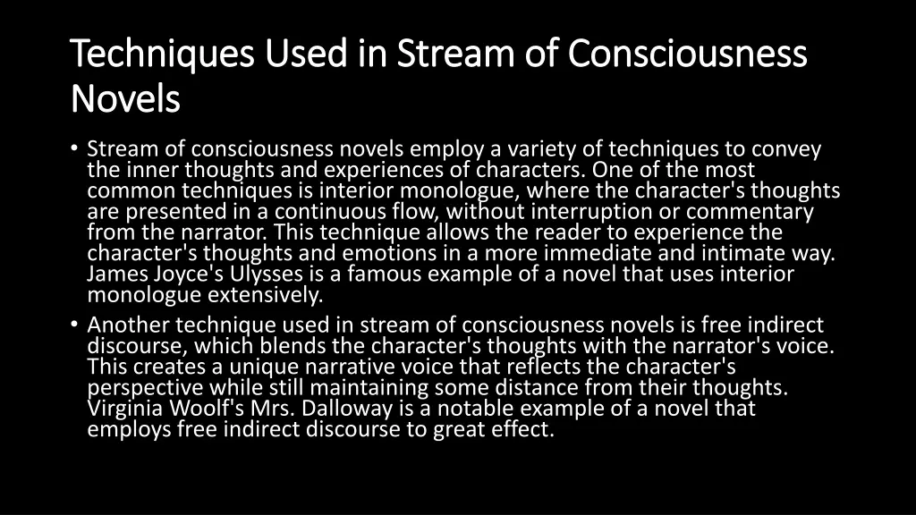 techniques used in stream of consciousness