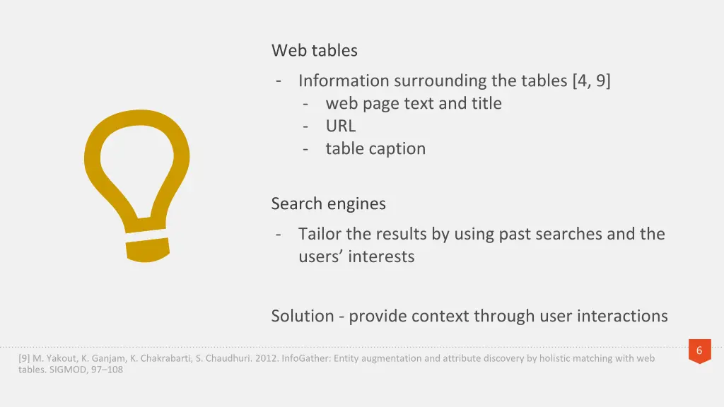 web tables information surrounding the tables