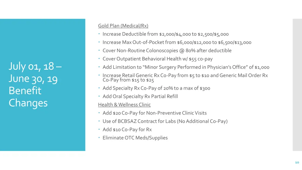 gold plan medical rx increase deductible from