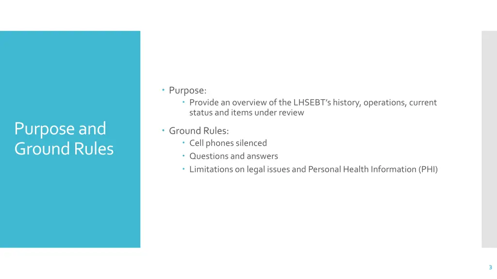 purpose provide an overview of the lhsebt