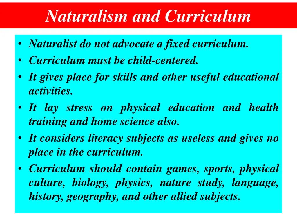 naturalism and curriculum