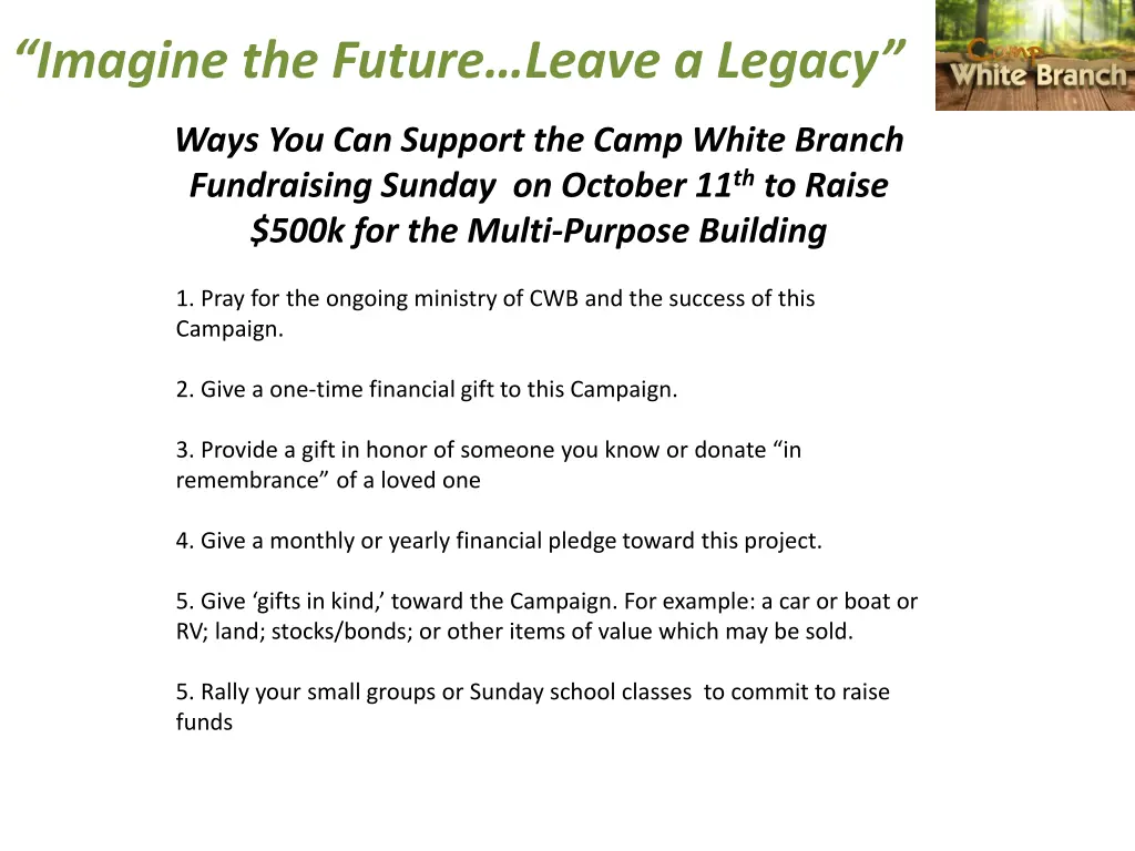 imagine the future leave a legacy